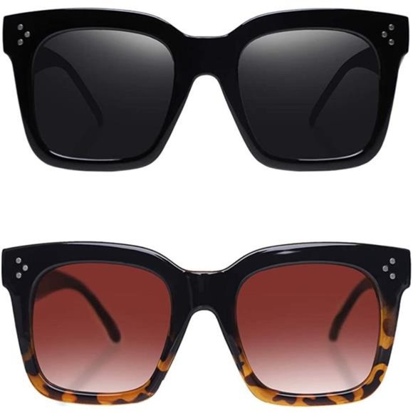 2pcs Vintage Women Oversized Sunglasses Designer Luxury Square UV400 Protection - Picture 3 of 7